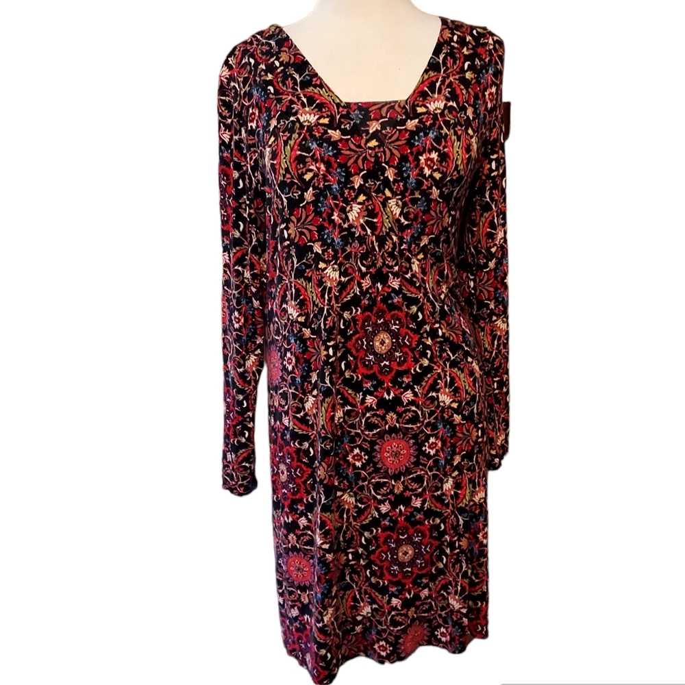 J Jill Midi Dress M Long Sleeve Sweetheart Neck Multicolor Long Sleeve. …